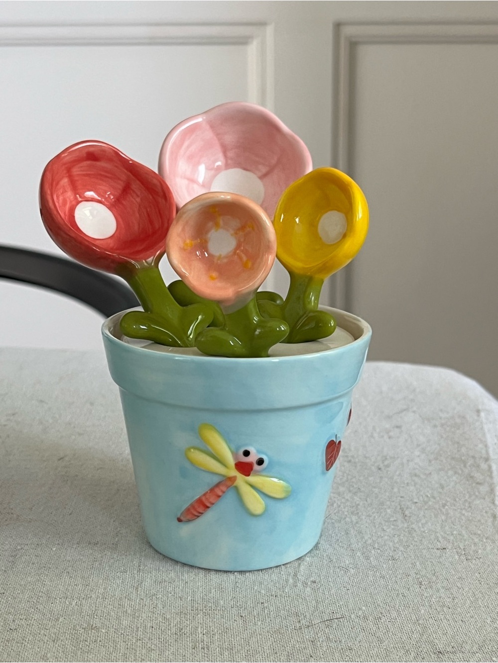 Ceramic Flower Garden Measuring Spoons with Pot Holder